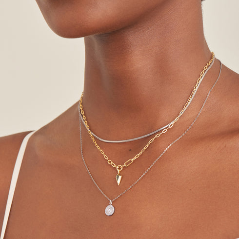 Silver Glam Disc Pendant Necklace